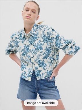 Gap x LoveShackFancy Floral Organic Cotton Cropped Shirt Size M